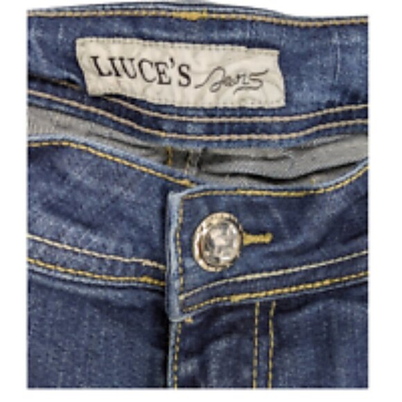 Liuce's Jeans Denim Blue Rhinestone Embellished Distressed Low Rise  Women's 9 - Picture 3 of 8
